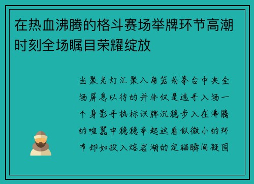 在热血沸腾的格斗赛场举牌环节高潮时刻全场瞩目荣耀绽放